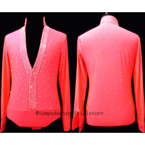 Mens bodysuit dancewear latin dance shirts Boys latin dance shirts CUSTOMIZE SIZE AND COLOR OR STYLE Hot Pink