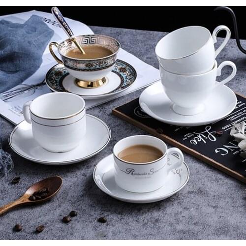Ceramic Coffee Cup And Saucer Set Simple Solid Color Gold Line European Milk Tea Cup American Coffee Cup And Saucer Gift