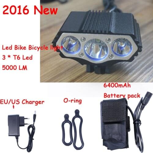 New 5000 Lumens 3 x XM-LT6 LED Cycling Bike Bicycle Light Head front Lights flash light Lamp + 18650 Battery Pack + Charger