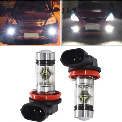 Lamp Hoods Pair H11 H8 100W 6000K Super White Fog Lights 2323 LED Bulbs DRL Running Lights Auto Replacement Parts