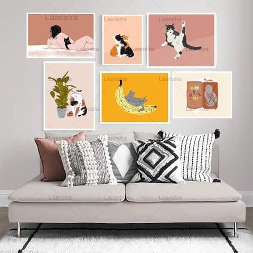 Cat Gifts Wall Art Canvas Painting Funny Cats Posters and Prints Vintage Wall Art Pictures for Living Room Kitchen Cuadros Decor