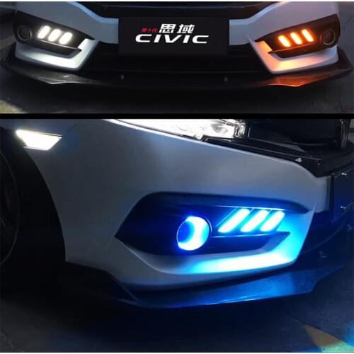 Urning Signal style relay 12V Car LED DRL Daytime Running Lights Accessories with Fog Lamp hole For Honda Civic 10th 2016 2017