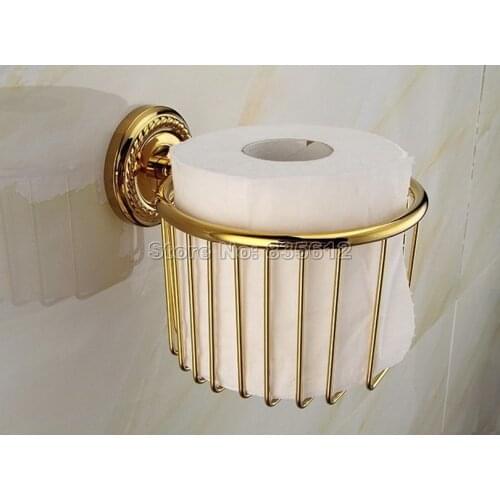 Luxury Gold Color Brass Bathroom Wall Mounted Toilet Paper Holder Roll Tissue Holder Basket Wba609