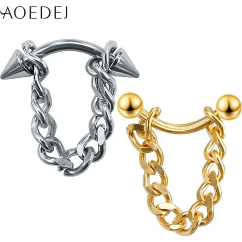 AOEDEJ Mens Tassel Earrings Gold Stainless Steel Ear Studs For Women Chain Earrings Body Piercing Jewelry Punk Biker Earrings