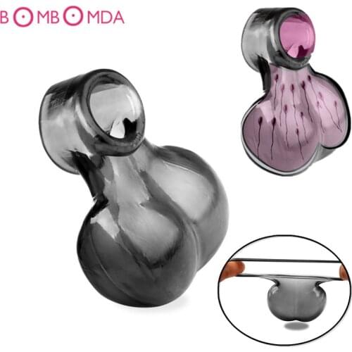 Silicone Male Reusable Penis Sleeve Scrotum Ring Bondage Chastity Cage Lock Sperm Cock Ring Sex Toys For Men Delay Ejaculation