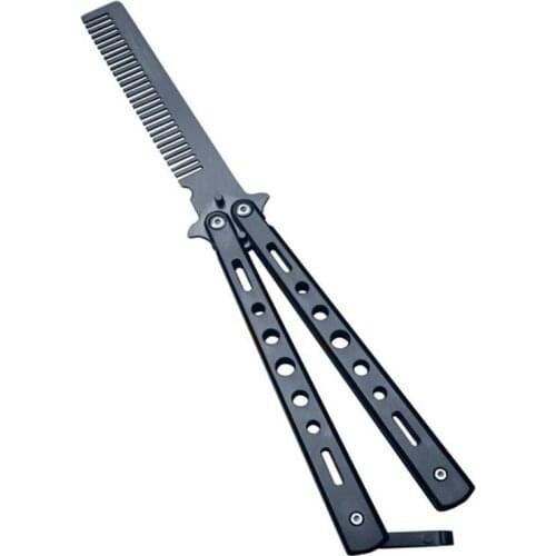 Stainless Steel Silver Black Practice Butterfly In Knife Trainer Training Folding Knife Dull Tool Outdoor Camping Knife Comb