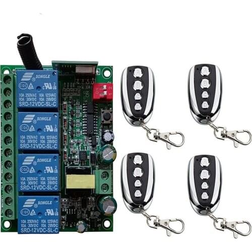 Universal Wireless Remote AC110V 220V 230V 4CH rf Relay &Transmitter Remote Garage/LED/Light/Fan/Home appliance Control switch