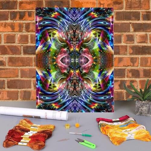 Flower Mandala Printed Water-Soluble Canvas 11CT Cross-Stitch Patterns DIY Embroidery DMC Threads Hobby Craft Counted