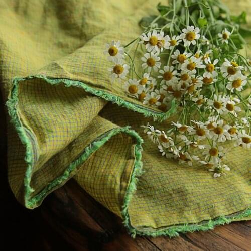 High quality pure flax fabrics Green checker tissu High-end shirts, wide-legged trousers, dresses and gowns fabric