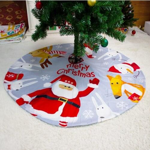 Christmas Tree Skirt Cute Santa Claus Reindeer Snowman Print Tree Mats for Home Mall Office Hotel Xmas Decoration New Years