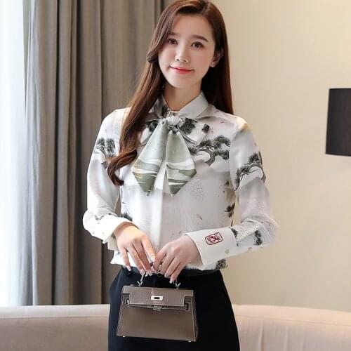 Woman Feminina WomenS Vintage Blouse Fashion Clothes 2020 Spring Printed Loose Long-Sleeved Shirts Female D0018