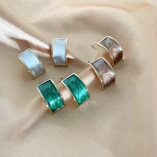 TIMEONLY Beautiful Bending Stud Earring for Women Ladies Green Brown White Color Metal Earring Vintage French Gift Accessories