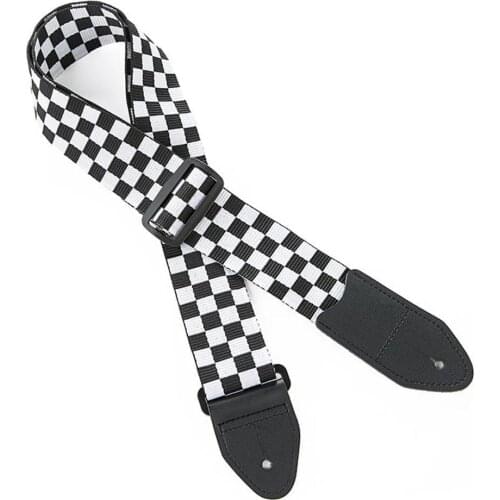 1PCS Black White Bass Acoustic Electric Guitar Strap Checkered Nylon PU Leather Head Ends Guitar Accessories Parts