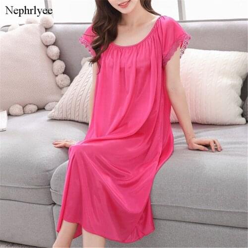 2021 Large Size Sexy Women Ice Silk Sleepwear Female Nightgown Women Nightwear For Ladies Long Night Shirts Home Wear SLP139