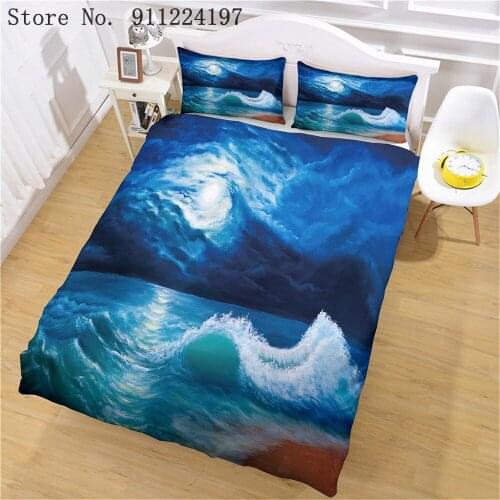 3D Sea Wave Printing Bedding Set Moon Night Duvet Cover 2/3pcs Quilt Cover High Quality Bedclothes Microfiber Bed Linen Set