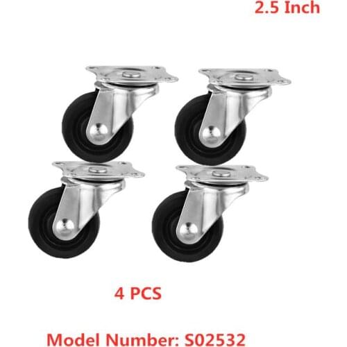4 Pcs/Lot Casters Factory Direct 2.5-inch Light Rubber Caster, Industrial Flat Bottom Movable Black Universal Wheel