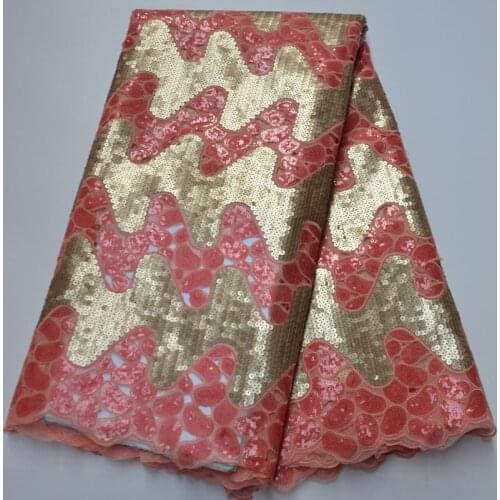 9 colors (5yards/pc) gold coral red sequins embroidered African hand cut organza party lace fabric for high quality dress OP47