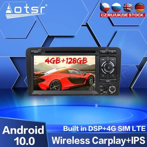 4GB 128GB Car Multimedia DVD Player For Audi A3 2003-2013 Android 10.0 Radio Tape Recorder Screen GPS Navigation Audio Video HD