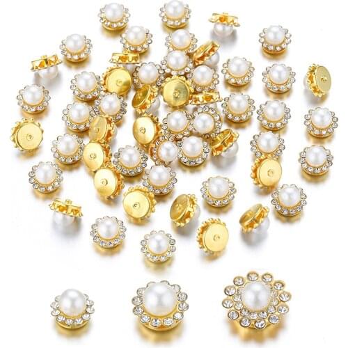 50pcs Flower Rhinestone Beads Pearl Gold Claw for Brooch Hairpin Hair Clips Bowknot Cabochons Embellishments DIY Jewelry Making