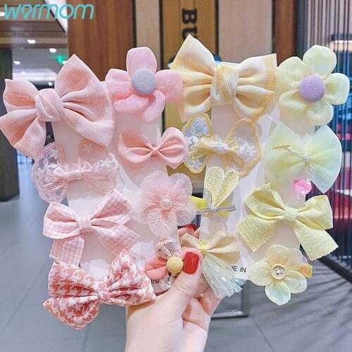 Warmom Toddlers Kids Cotton Chiffon Flower Stars Hair Clips Velvet Princess Hairpins Barrettes Fashion Girls Hair Accessories