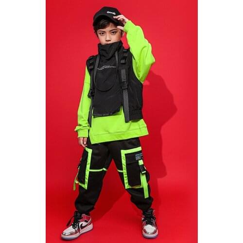 Children 3 Suits Sets Vest T-shirt Cargo Pant Kids High Street Hip Hop Boys Girls Stage Dance Costumes Tracksuit Tees Trousers