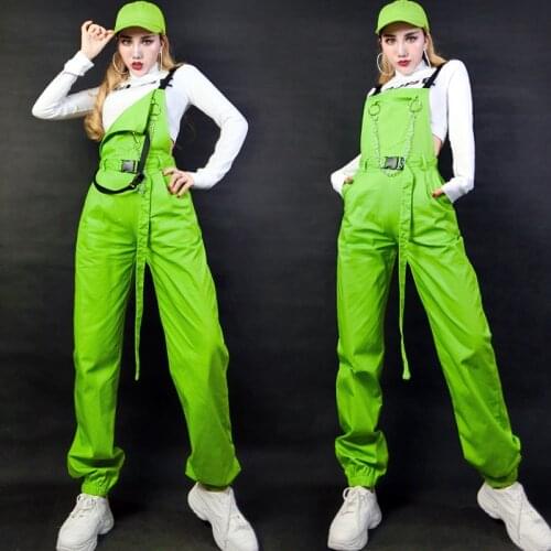 Jazz Dance Costumes Female Student Group Performance Hip-Hop Street Dance Clothes Green One-Piece Overalls Casual Suit SL4467