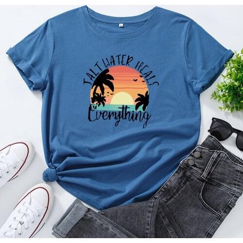Harajuku Shirt Tropical Sunset T-Shirt Women 100%Cotton Graphic Tshirt Summer Graphic Tee Shirt Female Mujer Camisetas