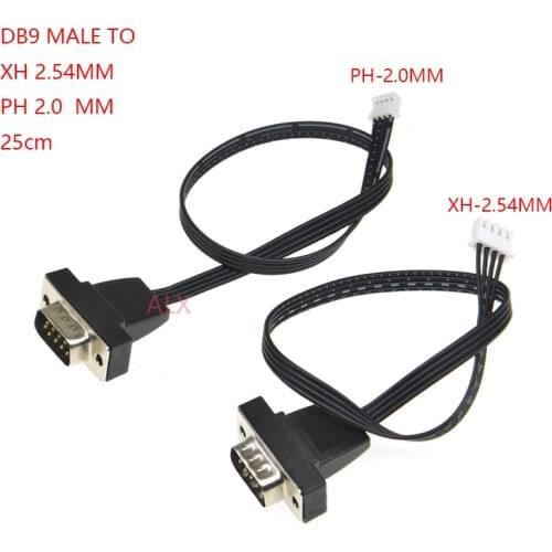 1PCS 25CM DB9 MALE to XH FEMALE PLUG CABLE DB9 male to PH Wire rs232 serial port connector to 2.54MM 2.0MM Extension Cable