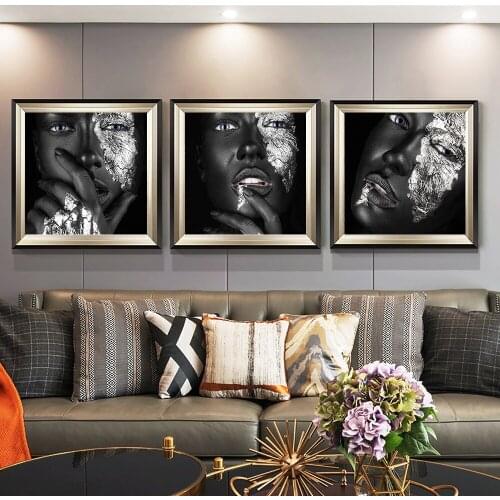 African Art Black and Gold Woman Oil Painting on Canvas Cuadros Posters and Prints Scandinavian Wall Art Picture for Living Room