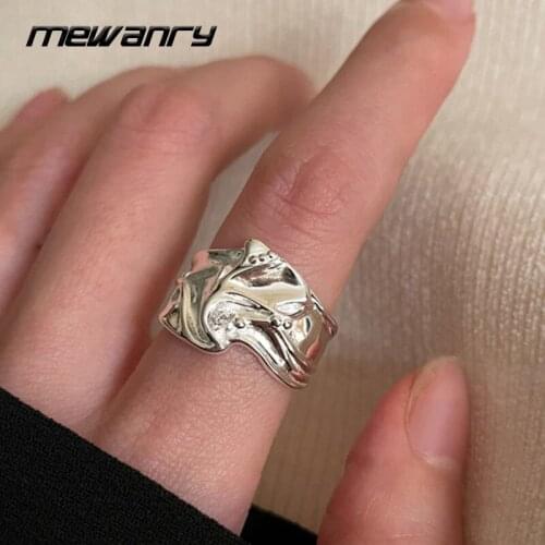 Mewanry 925 Sterling Silver Rings for Women Trend Elegant Vintage Hip Hop Creative Irregular Folds Party Jewelry Birthday Gifts