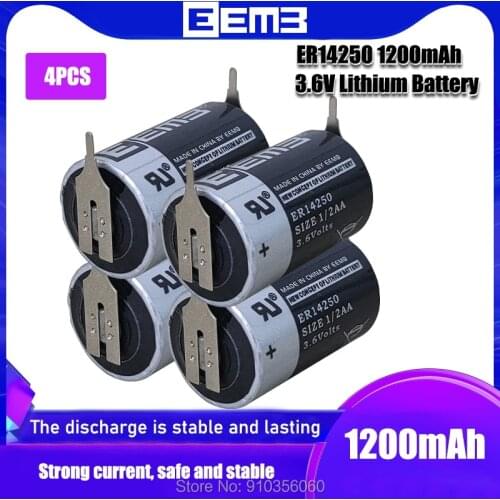 4PCS EEMB ER14250 1/2AA 3.6V applicable PLC automatic industrial control equipment non-rechargeable With leg