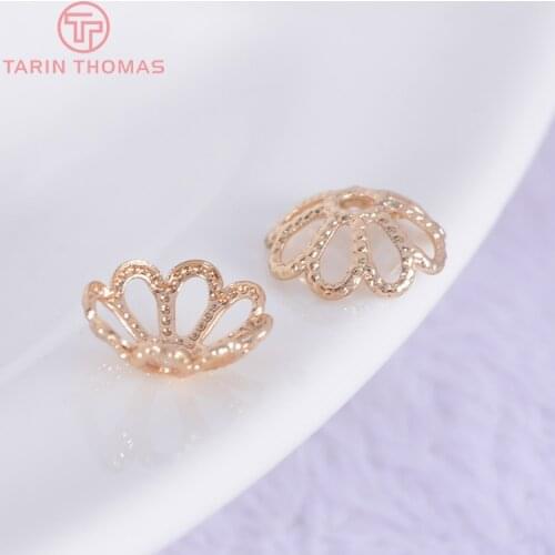 20PCS 8MM 24K Champagne Gold Color Plated Brass Flower Beads Caps High Quality Diy Jewelry Accessories