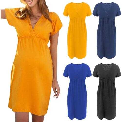 Summer Pregnant Women Maternity Dresses Sexy V Neck Short Sleeved Maternity Breastfeeding Casual Pregnancy Dress robe femme