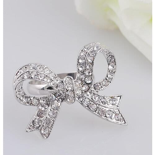 Moder Rings Bowknot With Gold Inlaid Rhinestones Ring