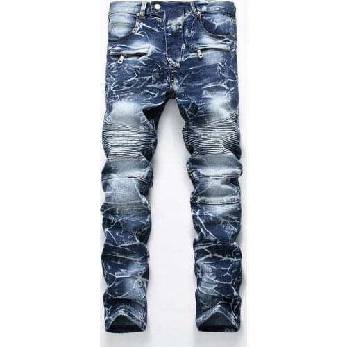 New Brand Mens Snow Designer Fashion Slim Skinny Moto Biker Casual Jeans Straight Motorcycle Jeans Men Destroyed Denim Trousers