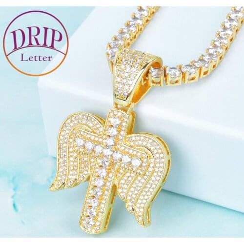 Cross Wings Pendant Necklace Charms Mens Hip Hop Plated Jewelry
