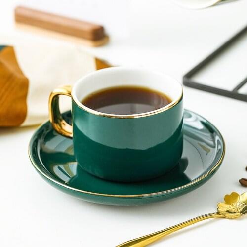 Vintage European Coffee Cup Set Simple Luxury Gold Rim Porcelain Reuseable Coffee Cup Kubek Tea Cups and Saucer Sets Pack XX50BY