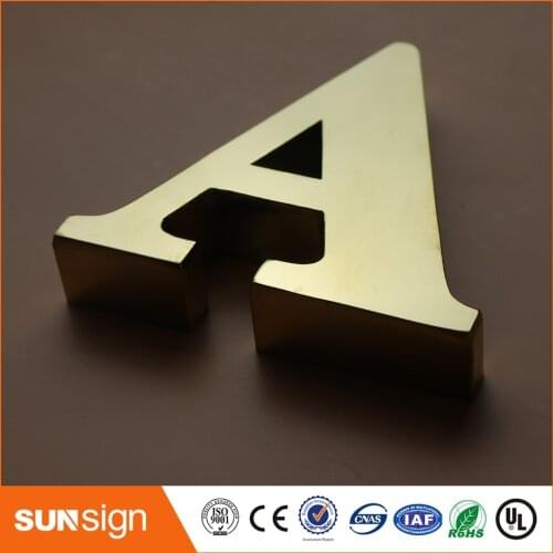 Customize Gold color stainless steel letters logo sign waterproof