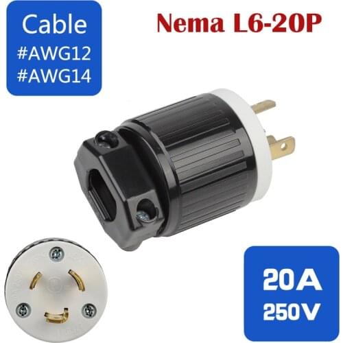 NEMA L6-20P American Standard self-wiring plug,American 3 pin Male Industrial level Plug,20A 250V