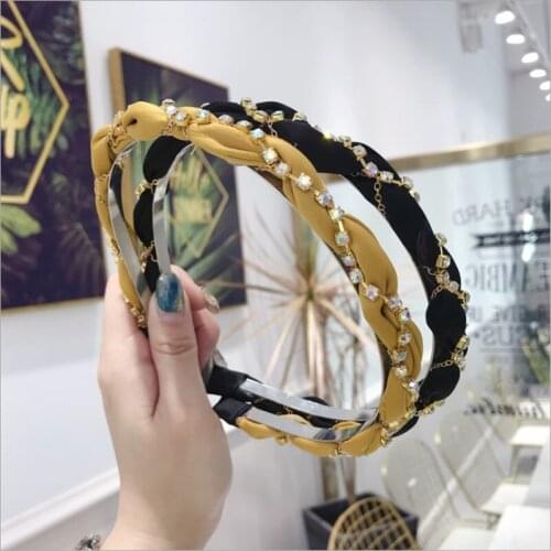 New High-end hair accessories womens hand-woven drill strips super flashing fine side hair hoop headband fashion girl hair band