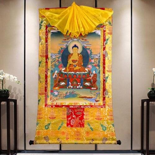 Wholesale Buddhist products Tibetan 120cm large Thang-ga Thangka HOME temple efficacious Protection Sakyamuni Buddha painting