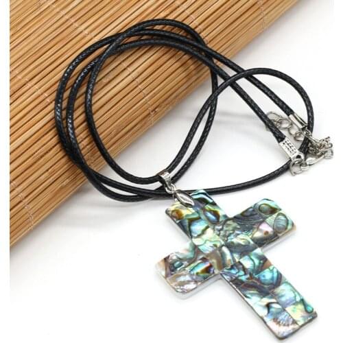 Natural Abalone Shell Women Power Necklaces & Pendants Vintage Statement Cross Choker Necklaces DIY Reiki healing gift