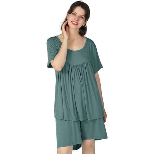 PLUS SIZE 5XL 6XL 7XL Women Pajamas Set Nightwear Casual Loose Elastic Cotton 2pcs Sleepwear Summer Sleep Set Home Clothes