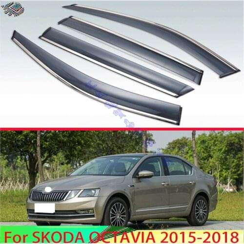 For SKODA OCTAVIA 2015-2018 Plastic Exterior Visor Vent Shades Window Sun Rain Guard Deflector 4pcs 2016 2017