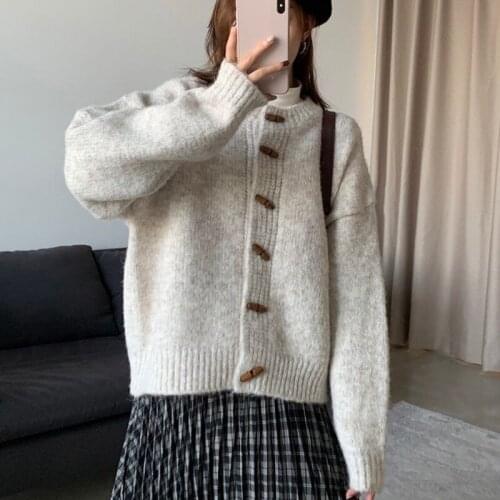 Casual Women Knitted Sweater Cardigan Coat Korean Fashion Long Sleeve Top Vintage Lazy Style 2021 Autumn New Short Pull Kardigan