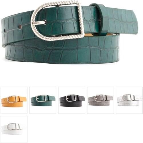 Skin Crocodile Pattern Stone Texture Womens Pin Buckle Belt High Quality PU Leather Waistband For Jeans Dress