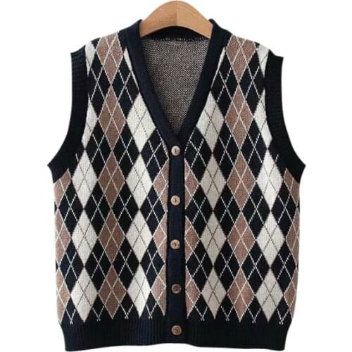 Chic Jacquard Single-breasted Knitted Women Sweater Vest 2021 Winter Sleeveless V-neck Korean Fashion Girly Soft Warm Tops