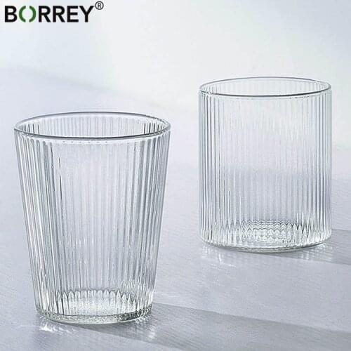 BORREY Heat-resistant Glass Tea Cup Beer Espresso Coffee Cup Vertical Pattern Hand Made Tumbler Wine Glass Mug Stripe Teacup Set