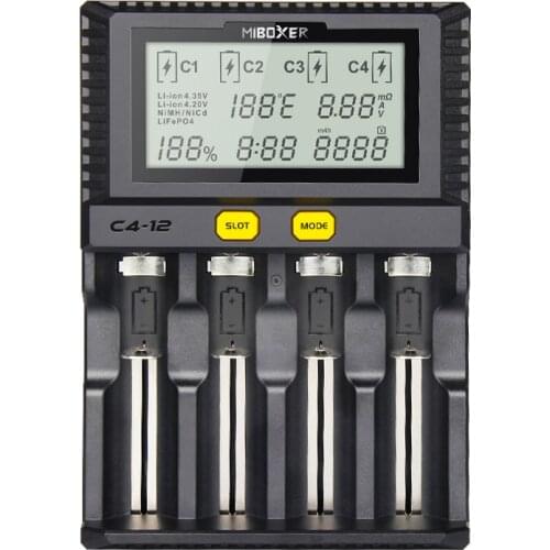 Smart Charger Miboxer C4-12 4 Slots LCD Screen Battery Charger for Li-ion/Ni-MH/Ni-Cd/LiFePO4 18650 14500 26650 AAA AA battery