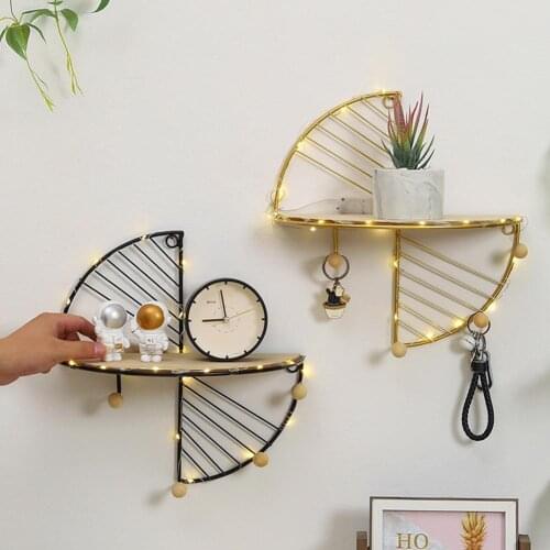 Fan-shaped Wall Storage Rack Wall-mounted Ornament Holder Metal Decorative Shelves Craft Hanging Display Shelf Living Room Decor